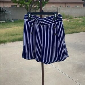 Robert Louis High Waist Striped Shorts - Navy and White